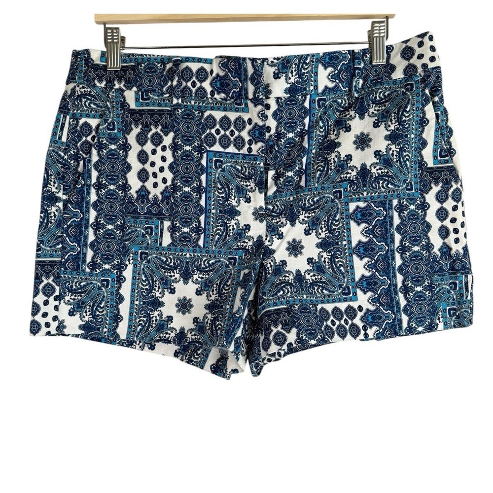 LOFT Riviera Blue Paisley Tile Print Shorts Women's 12 Stretch Vibrant Coastal